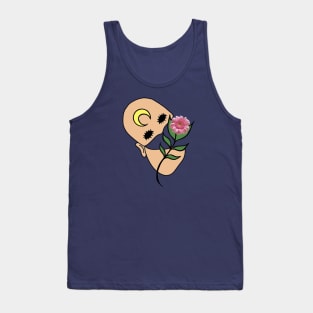 Surreal Face with Moon on Forehead and Pink Gerber Daisy Tank Top